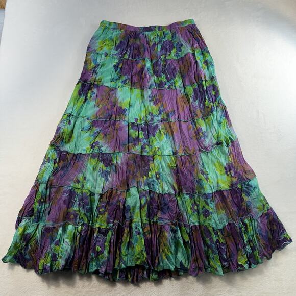 Vtg Y2K XL Maxi Skirt Tiered Gauze Boho Cotton Cottagecore Floral Prairie Gypsy - Picture 8 of 9